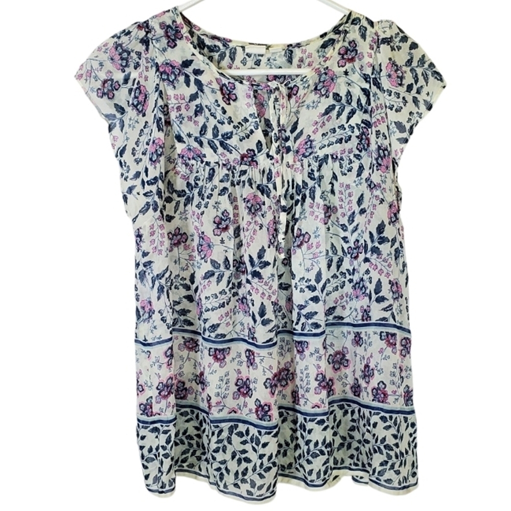 2249 * Gap Sheer Floral Flowy Blouse White Blue Pink Size S